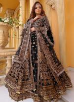 Velvet Black Bridal Wear Embroidery Work Lehenga Suit